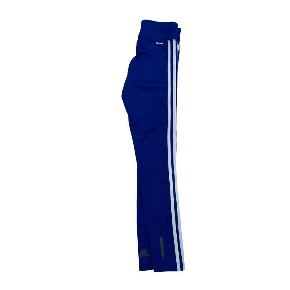 XS Adidas Blue Climalite Athletic Running Leggings White Trim - Picture 3 of 6